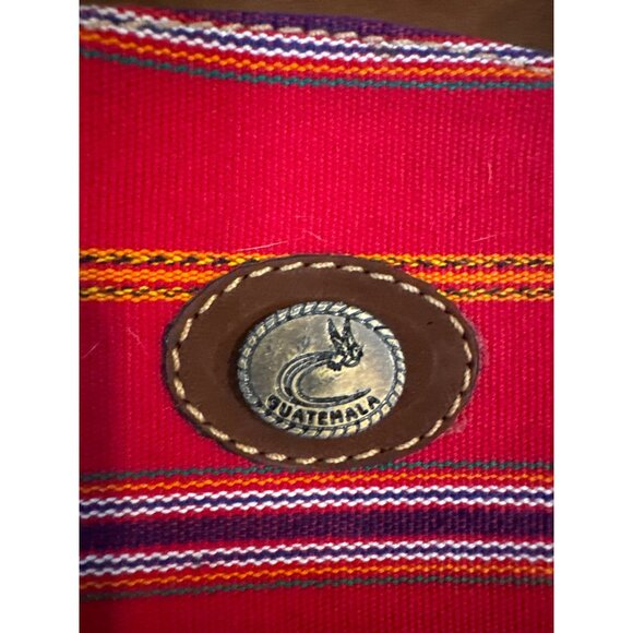 Handmade Guatemalan Red & Brown Leather Trim Backpack With Adjustable Straps - Picture 2 of 10